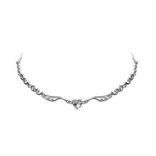 Avanlin Angel Heart Wing Choker Necklace Silver Rhinestone Necklaces Diamond Jewelry Chain for Women