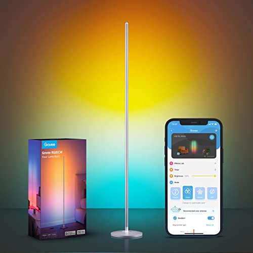 Govee RGBIC Floor Lamp, LED Corner Lamp Works with Alexa, Smart Modern Floor Lamp with Music Sync and 16 Million DIY Colors, Ambiance Color Changing Standing Lamp for Bedroom Living Room Silver - Silver
