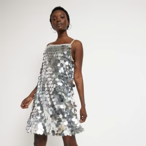 Silver sequin slip mini dress