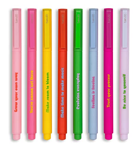 ban.do 8 Count Colored Pens, Fine Tip Pens with Assorted Ink Colors, Write On Felt Tip Pens for Journaling or Note Taking, Assorted