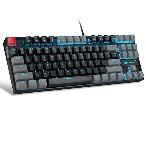 MageGee 75% Mechanical Gaming Keyboard with Red Switch, LED Blue Backlit Keyboard, 87 Keys Compact TKL Wired Computer Keyboard for Windows Laptop PC Gamer - Black/Grey - Red Switch