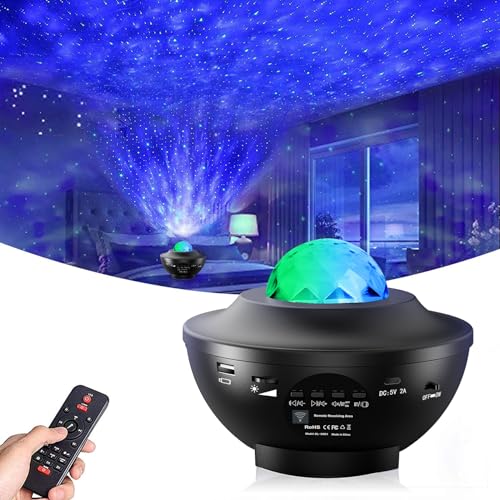 Galaxy Star Projector, Amorno Nebula LED Night Light for Room Decor, Ocean Wave Starry Sky Light Projector for Bedroom/Home Theater, Remote & Bluetooth Speaker, for Kids Teen Girl Boy Adults Gifts - Black