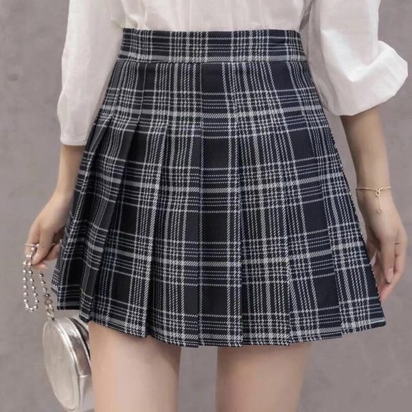 Tartan Plaid School Girl Skirt - Navy Plaid / XXL