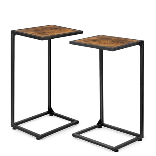 C Shaped End Table Set of 2, C Tables for Couch, Snack Side Table for Sofa, Couch Tables That Slide Under, Small TV Tray Table for Living Room, Bedroom, Rustic Brown - Rustic Brown - 2 Pack