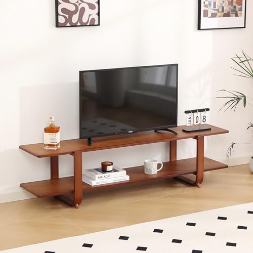 Tiita TV Stand with Storage for TVs up to 65'', Bamboo TV Console Entertainment Center with 2 Open Shelf, Mid Century Modern Media Console for Living Room, Bedroom, Walnut - Walnut
