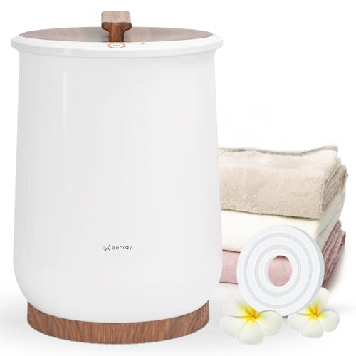 Keenray Towel Warmers, Luxury Bucket Towel Warmer, Large Towel Warmer for Bathroom, Auto Shut Off, Fits Up to Two 40"X70" Oversized Towels, Bathrobes, Blankets, PJ's and More (Brown) - White/Brown