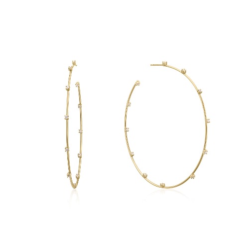 CZ STUDDED THIN OVERSIZED HOOPS - 14k Gold Vermeil