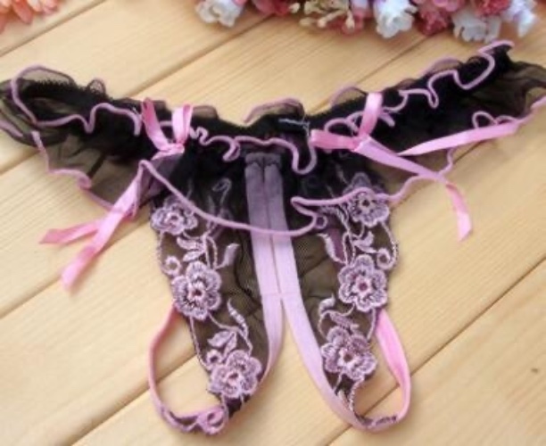 Floral Crotchless Panties - Pink