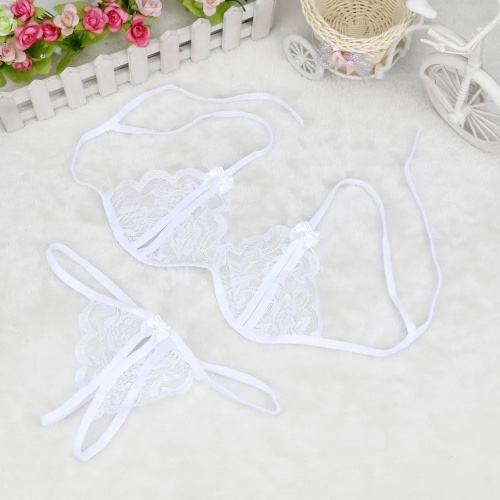Crotchless Lace Lingerie Set - White / S