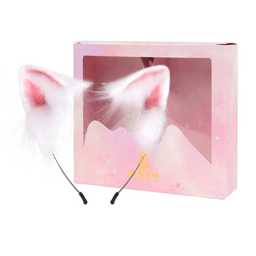 Cat Fox Wolf Ears Cosplay Long Fur Hair Headband Wolf Animal Anime Halloween Cosplay Costume for Girls - Whitepink