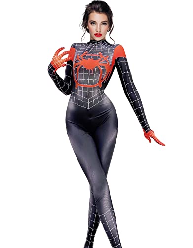 LESSIOS Halloween Damen Spiderman Kostüm Superhelden Bodysuit Anime Cosplay Kostüm - Schwarz - XL