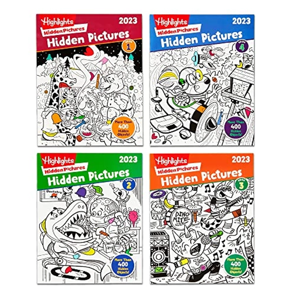 Highlights Hidden Pictures 2023 Activity Books for Kids Ages 6 and Up, 4-Book Set of Travel-Friendly Screen Free Seek and Find Fun, Books Double as Coloring Books