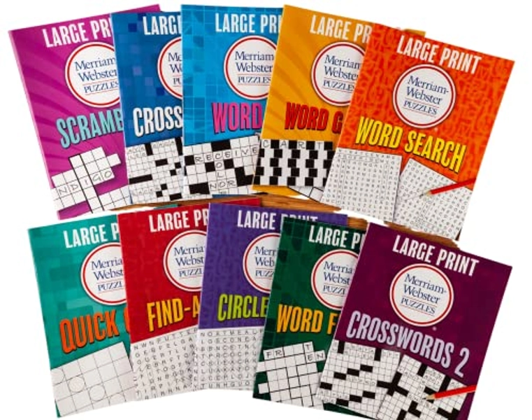 Large Print Merriam-Webster Puzzles 10 Booklet Set (Brain Games Large Print)