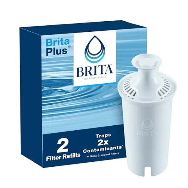 Brita Plus Water Filter, BPA-Free, High-Density Replacement Filter for Pitchers and Dispensers, Reduces 2x Contaminants*, Lasts Two Months or 40 Gallons, Includes 2 Filters