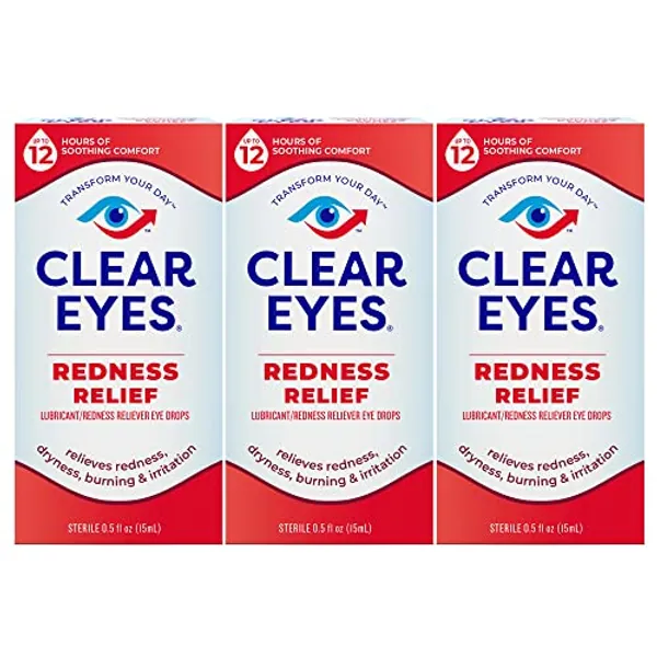 Clear Eyes Redness Eye Relief Eye Drops, 0.5 Fl Oz, Pack of 3