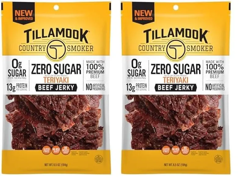 Tillamook Country Smoker Keto Friendly Zero Sugar Beef Jerky, Teriyaki, 6.5 Ounce (Pack of 2)