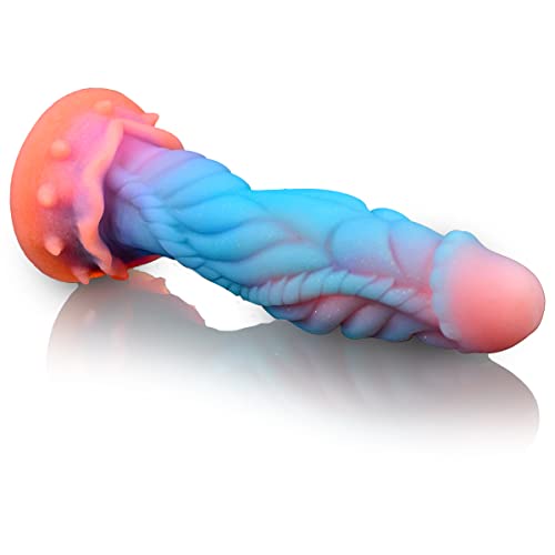 9.1" Fantasy Dildo Dragon Monster Dildo Animal Alien Dildo with Multi-Texture, Knot Dog Dildo Glow in The Dark Huge Anal Dildo with Strong Suction Cup, Luminous Adult Toys for Women Men - Blue
