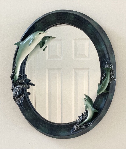 Vintage 3D Dolphin Oval Beach Hanging Tropical Wall Mirror