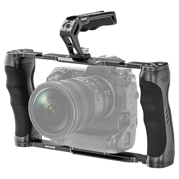 NEEWER Universal Camera Cage & Top Handle with 3/8" ARRI Locating Pins Kit, Video Rig Camera Stabilizer with Arca Type Base, Dual Handgrips, Compatible with SmallRig Accessories, CA016T - CA016T