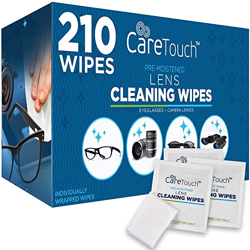 Care Touch Lens Cleaning Wipes for Eyeglasses, 210ct - Eyeglass Wipes Individually Wrapped, Eye Glass Cleaning, Lenses Wipes for Glasses/Sunglasses - 210 Count (Pack of 1)