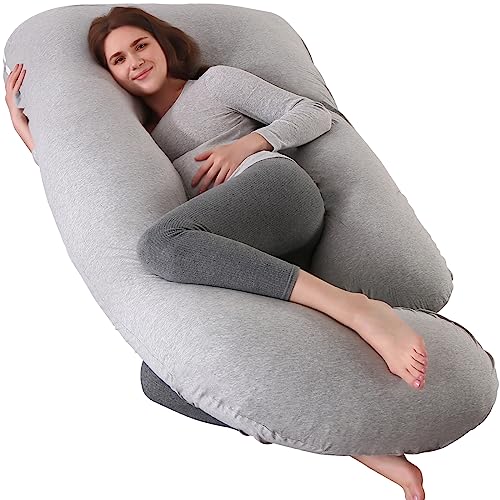 cauzyart Pregnancy Pillows for Sleeping U-Shape Full Body Pillow and Maternity Support - for Back, HIPS, Legs, Belly for Pregnant Women with Removable Jersey Cotton Cover - Grey & Black