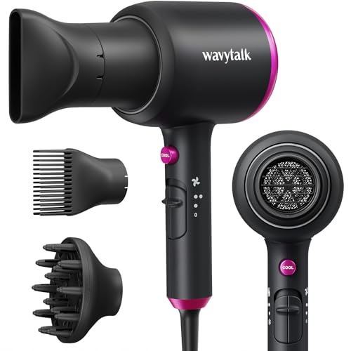 Wavytalk Professional Hair Dryer with Diffuser, 1875W Blow Dryer Ionic Hair Dryer for Women with Constant Temperature, Hair Dryer with Ceramic Technology Fasting Drying Light and Quiet, Black - Elegant Matte Black (Comb+diffuser+nozzle)