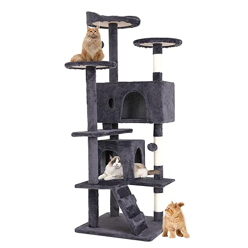 BestPet 54in Cat Tree Tower for Indoor Cats,Multi-Level Furniture Activity Center with Scratching Posts Stand House Condo Funny Toys Kittens Pet Play House,Ashy - 54in - Ashy