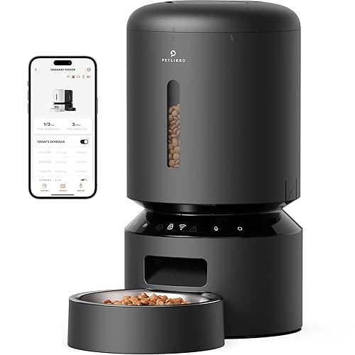 PETLIBRO Automatic Cat Feeder, 5G WiFi Automatic Dog Feeder with Freshness Preservation, 5L Timed Cat Feeder with Low Food Sensor, Up to 10 Meals Per Day, Granary Pet Feeder for Cats, Black - Black - 5L-with WiFi