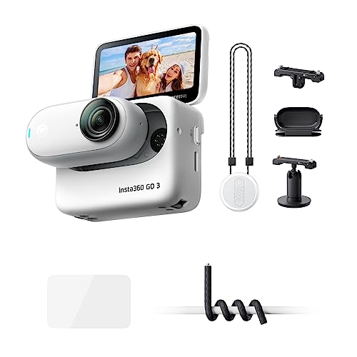 Insta360 GO3 128GB - Creator Kit Small & Lightweight Action Camera, Portable and Versatile, Hands-Free POV, Mount Anywhere, Stabilization, Multifunctional Action Pod, Waterproof, for Travel, Sports - Arctic White - 128GB-Creator Kit