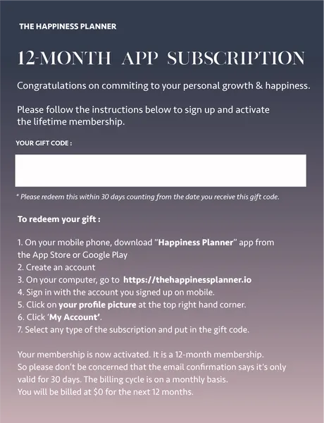Happiness Planner App Subscription - 12 Months