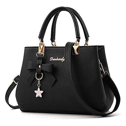 BestoU Damen Handtasche Leder Tasche Shopper Damen Handtaschen Schule Schultertaschen Geldbörsen (Schwarz) - Schwarz