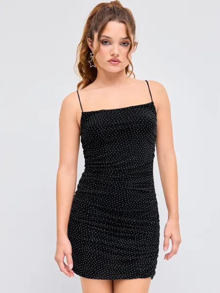 Scoop Neckline Rhinestone Mini Dress