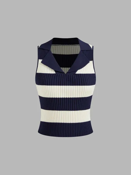Knit Collar Striped Tank Top