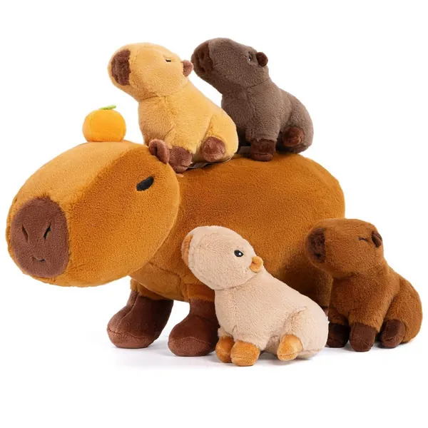 Capybara Family with 4 Babies Plush Playset Animals Stuffed Gift Set | Gift Set