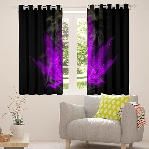 Erosebridal Marijuana Window Curtain Cannabis Leaves Curtains Bohemian Chic Smoky Trippy Leaves Botanical Window Drapes Gothic Nature Plant Weed Window Treatment Black Purple 42"x63",2 Panels - Jcx18944 - 42"W x 63"L (Pack of 2)