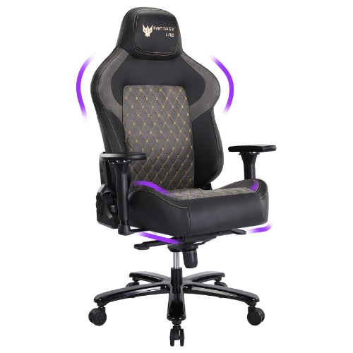 Fantasylab Big and Tall Gaming Chair 440lb Metal Base Memory Foam Lumbar Seat Cushion 4D Adjustable Arms Swivels & Reclines Ergonomic High-Back Racing Computer Gaming Chair - Grey Diamond Pattern