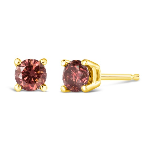 14K Yellow Gold 1/2 Cttw Round Brilliant Cut Lab Grown Pink Diamond 4-Prong Classic Solitaire Earrings (Pink Color, VVS2-VS1 Clarity) - Pink Diamond / Yellow / 0.5