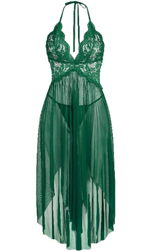 Giorzio Women Lingerie Deep V Neck Nightwear Halter Sexy Nightgowns Babydol Dress - A-dark Green - S