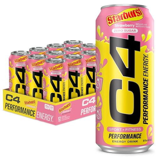 Cellucor C4 Energy Drink, STARBURST Strawberry, Carbonated Sugar Free Pre Workout Performance Drink with no Artificial Colors or Dyes, Pack of 12 - Starburst Strawberry - 16 Fl Oz (Pack of 12)