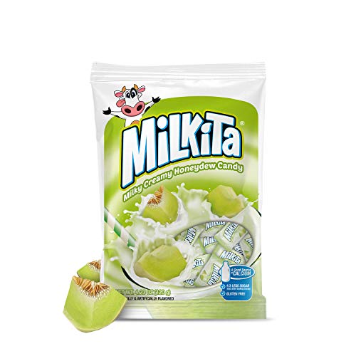 Milkita Creamy Shake Candy Bag, Gluten Free Chewy Candies with Calcium & Real Milk, Zero Trans Fat, Low-Sugar, Honeydew Flavor, 30 Pcs - Honeydew - 30 Count (Pack of 1)