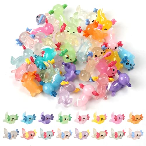 64pcs Mini Axolotl Figures, Glow in The Dark Resin Axolotl Tiny Animal Figurines Ornament Axolotl Charms for DIY Craft Garden Landscape Dollhouse Potted Plants Decorations (16 Colors) - 64