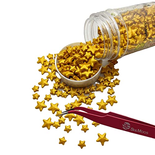 SE Si&Moos Gold Star Sprinkles | Edible Stars for Cake Decorating | Edible Gold Stars | Gold Sprinkles | Cookie Sprinkles | Large and Small Edible Stars 3 OZ with 1 Pair of Tweezers - Big and Small Stars 3 Oz/85g+tweezers