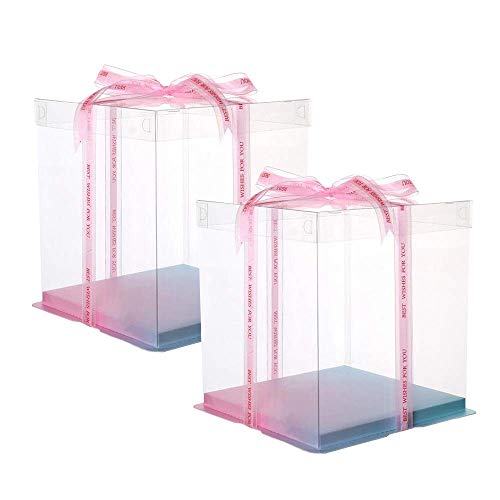 2 Layer Tall Transparent Cake Box 8" Bakery Carrier Packing with Lids, 2 Pack Clear Box for Wedding, Birthday, Anniversary Display Pack Box, Gradient Ramp Base - 10.25x10.25x10 in - 2Pack Gradient Ramp
