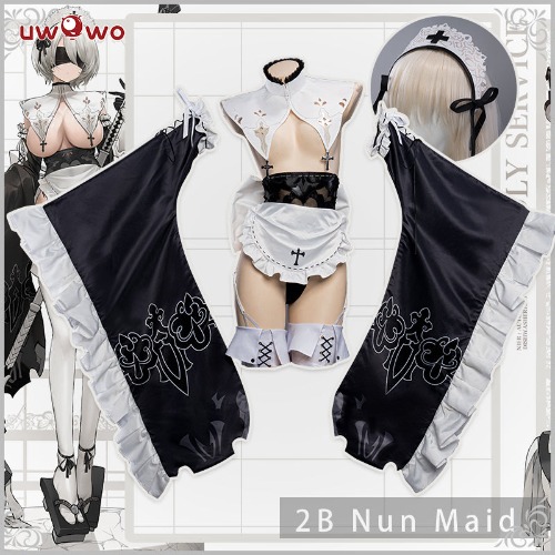 【In Stock】Uwowo×DISHWASHER1910 Nier: Automata 2B Nun Sister Maid Fanart ver. Cosplay Costume | M