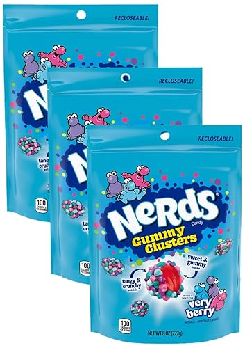 Nerds Gummy Clusters Candy, Very Berry, Resealable 8 Ounce Bag (Pack of 3) - Very Berry - 8oz (3 Pack)