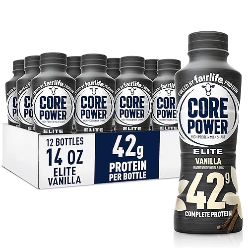 Core Power Elite High Protein Shake, Vanilla, 42g Bottle, 14oz, 12 Pack - Vanilla - 14 Fl Oz (Pack of 12)