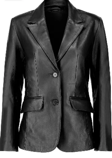 Jild Classic 2-Button Lambskin Leather Blazer Jackets for Women - Casual Coat Long Sleeves Suit Style Leather Jacket Women - Black X-Large