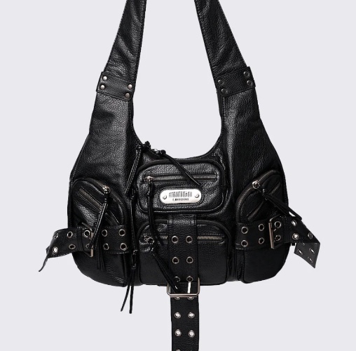 Unchained Black Faux Leather Shoulder Bag