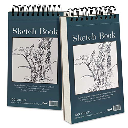 5.5" x 8.5" Sketchbook Set, Top Spiral Bound Sketch Pad, 2 Packs 100-Sheets Each (68lb/100gsm), Acid Free Art Sketch Book Artistic Drawing Painting Writing Paper for Beginners Artists - 2 Pack