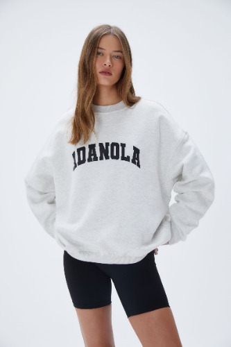 Varsity Oversized Sweatshirt - Light Grey Melange/Black | S
